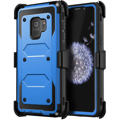 Blue For Samsung Galaxy S9/S9+ Rugged Case Dual Layer Cover Belt Clip  Holster