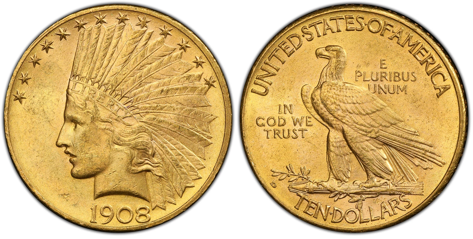 1908-D $10, Eagle. PCGS MS63 Saint-Gaudens Denver KM 130.