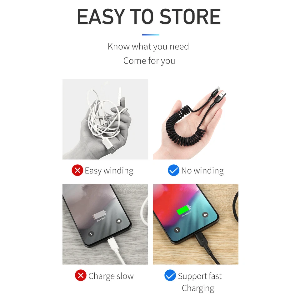 MCDODO Retractable USB Type-C LED Fast Charger Nylon Data Charging Cable Cord - Image 2 of 4