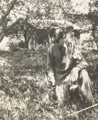 1930s Boy Scout Hammering in Tent Steak Camping Outdoors Original Photo P17z38