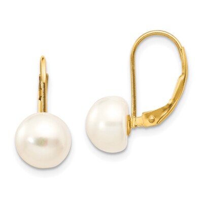 19mm 14k Gold 8-9mm White Button Freshwater Cultured Pearl Leverback Earrings