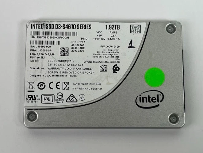Intel SSDSC2KG019T8 D3-S4610 1.92TB 2.5" 6Gb/s SATA SSD Grade B 90.9% Health - image 1 of 1