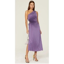 Rent The Runway Tg. M Delfi Solie Viola Seta Uno Spalla Aperto Lato Abito Piega