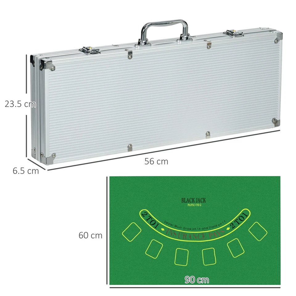 SPORTNOW Set Poker per 8 Giocatori con 500 Fiches, 2 Mazzi di Carte e 5 Dadi - Immagine 4 di 4