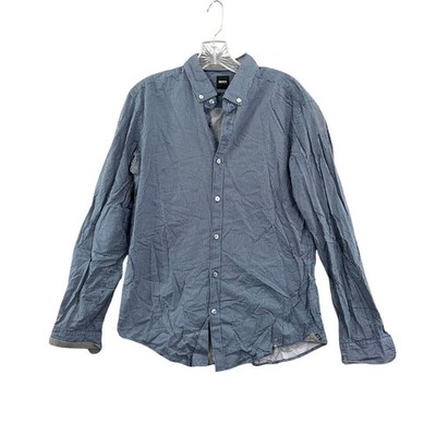 BOSS Button Down Shirt Mens M Blue Excellent Slim Fit Geometric Micro Print