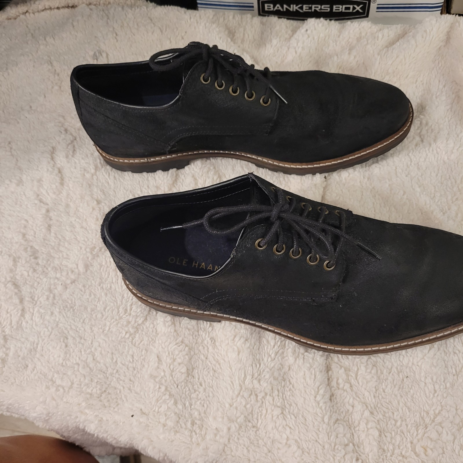 SAOLA Scarpe Cole Haan Franklin scamosciate a coda di rondine da uomo taglia 10 nere Derby Oxford stringate