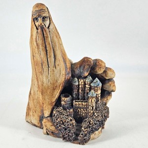 Vintage signed Debi Pollock stoneware Pottery old man Wizard castle Figurine