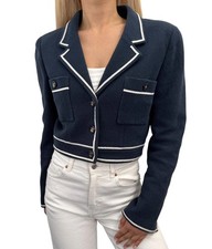 CHANEL Vintage P95 CC Logo Collared Cropped Jacket 42 Dark Blue Cotton Button