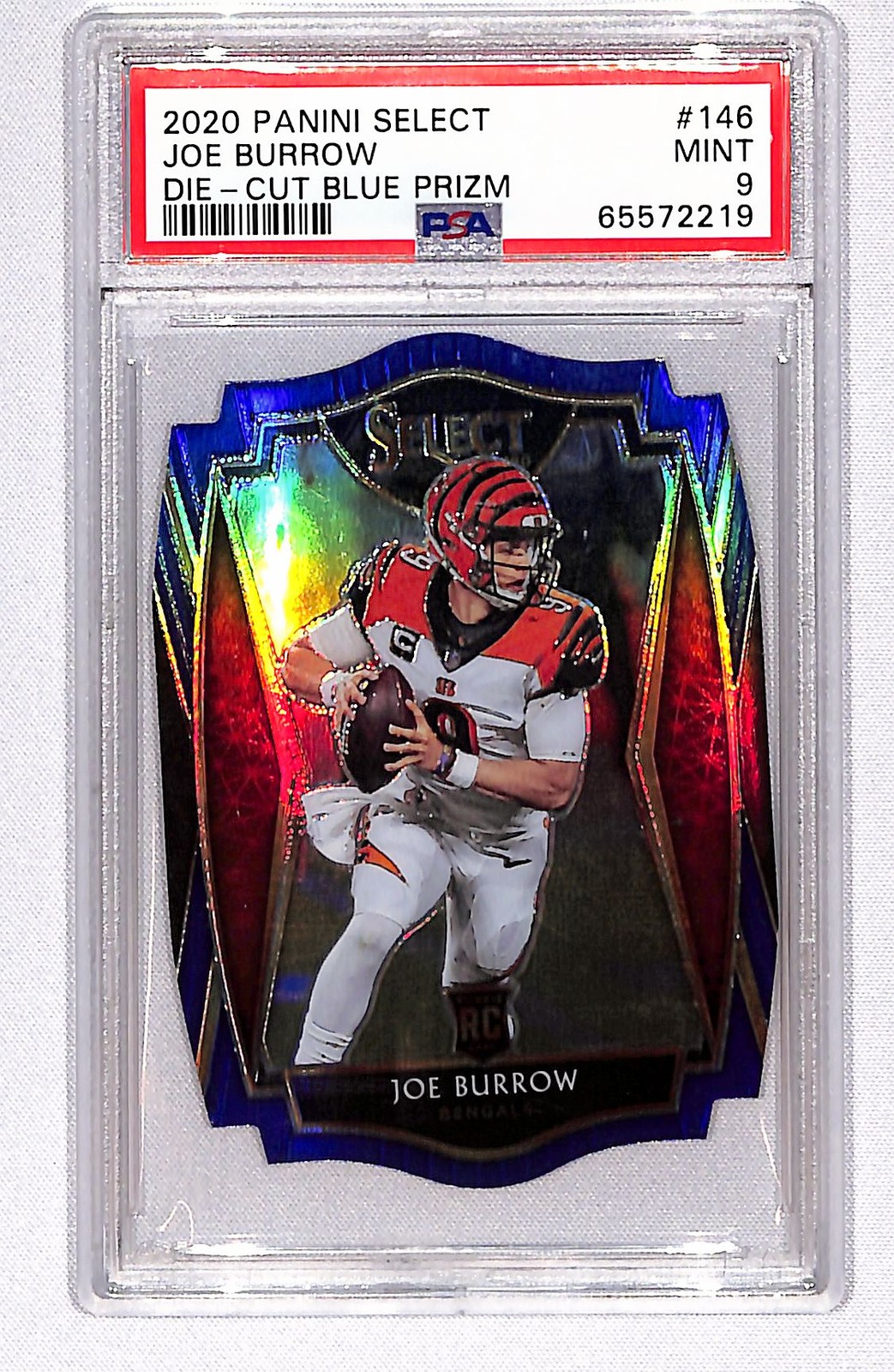Joe Burrow 2020 Panini Select Blue Prizm Die Cut #146 PSA 9