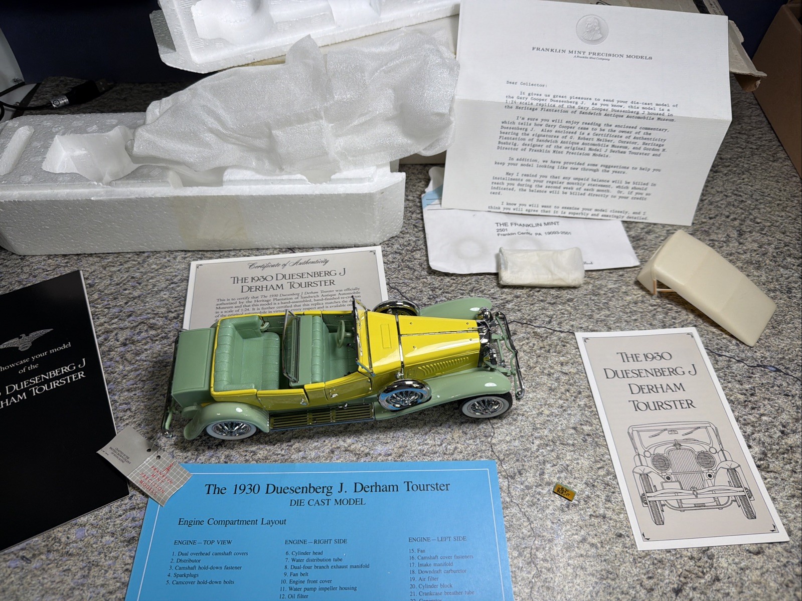 Franklin Mint 1/24 Scale- 1930 Duesenberg J Derham Gary Cooper Yellow Read D