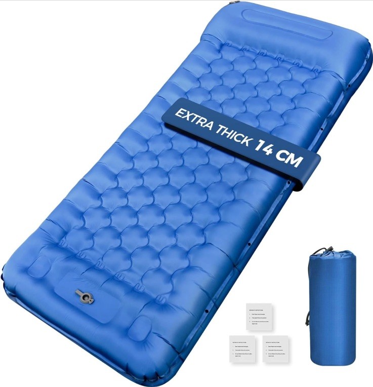 NAPASA Alfombra de Camping, Almohadilla para Dormir Inflable Ultraligera 14CM con Pie Incorporado