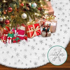 72 inch Christmas Tree Skirt,White Faux Fur Tree Skirts Thick Soft Christmas ...