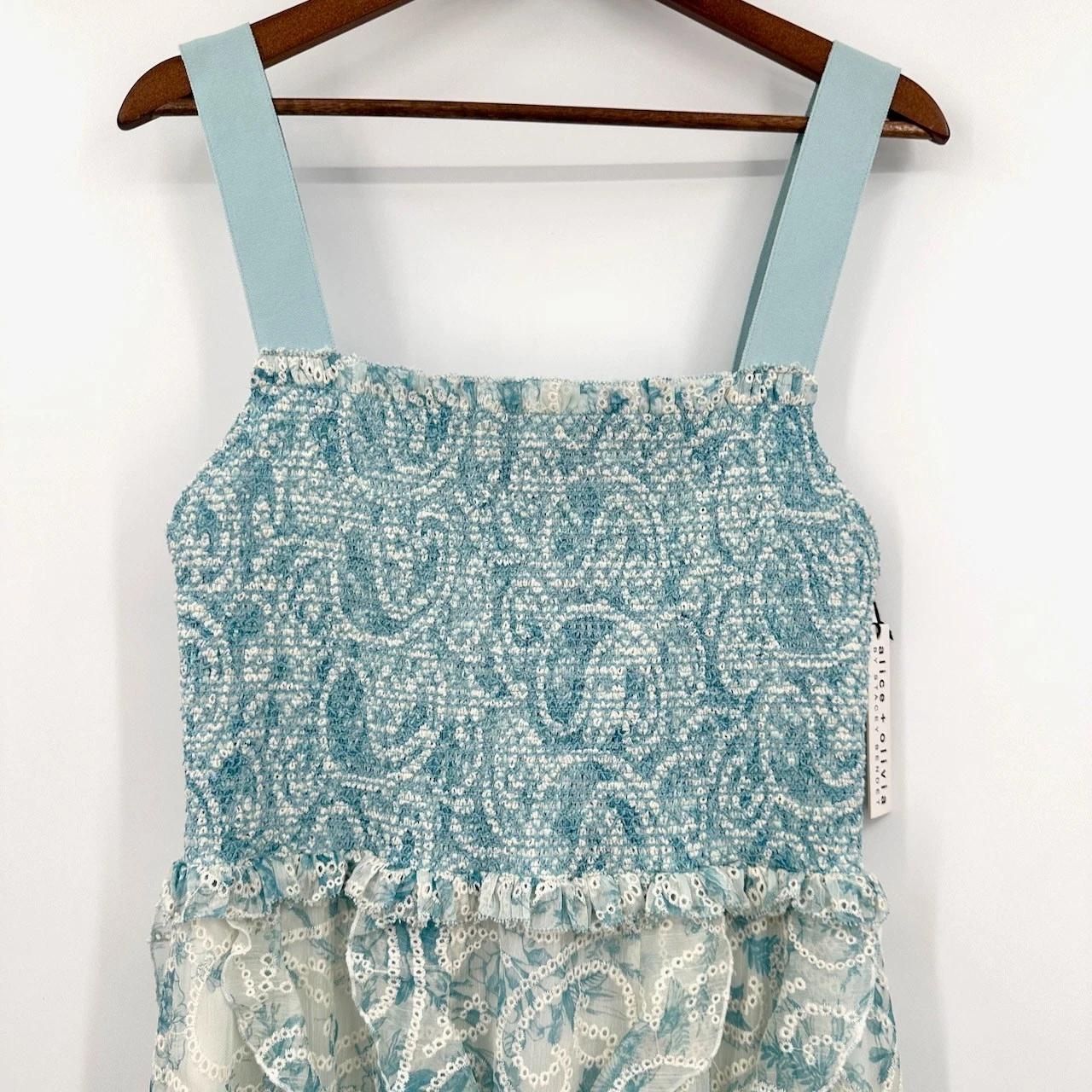 OFF WHITE ALICE + OLIVIA JOCELYN MINI ABITO SMOCKED FARFALLA ANTICA BIANCO SPORCO NUOVO CON ETICHETTE M