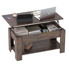 39.4" Lift Top Coffee Table with Hidden Compartment and Storage Shelf Wooden ...