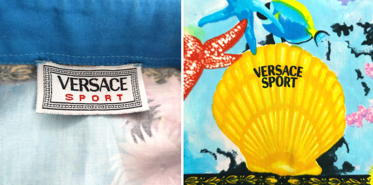 Vintage 90's VERSACE Sport Baroque Tropical Fish Club Print Button