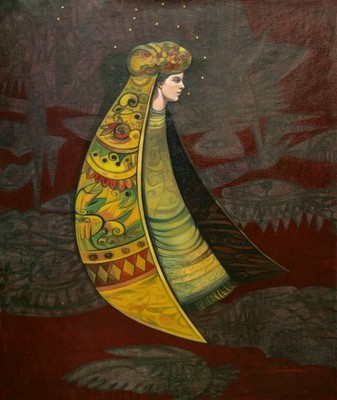 mixta on canvas  Asomo de.la.fe  art 75x100 Adrian Sancho.cuban art
