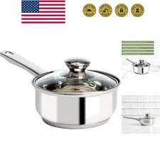 Stainless Steel Sauce Pan, Encapsulated Induction Ready Cooking Pot with Glas...