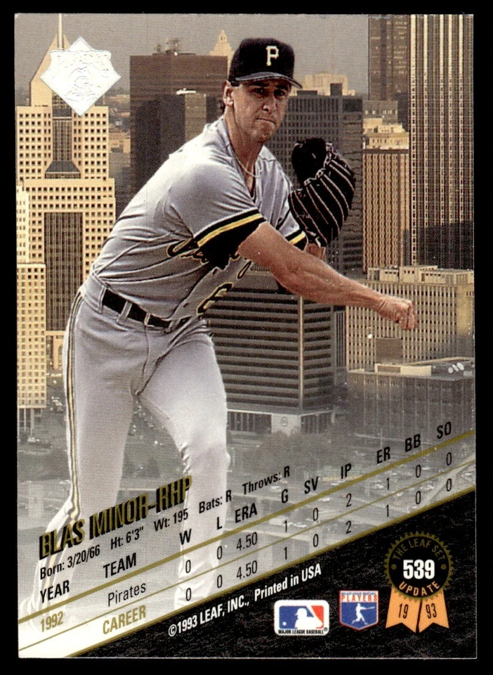 1993 Leaf Blas Minor Rookie Pittsburgh Pirates #539 - Image 2 of 2