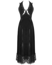 Robe De Soirée En Velours Gothique Victorienne Ornée Pour Femme Eva - Noir