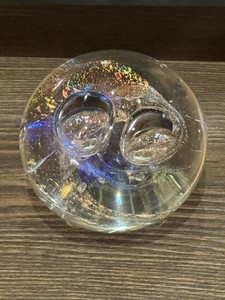 Vintage 1997 Rebecca Stewart Dichroic Bubble Glass Paperweight 3.5”