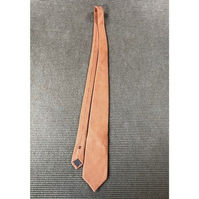 Asprey London Mens Silk Necktie Orange Micro Geometric Pattern Luxury Tie