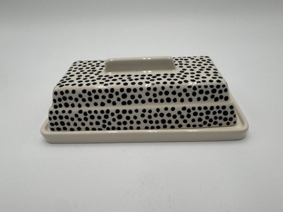 Thyme & Table Butter Cheese Dish Black White Dot Pattern Oversized NEW Breakfast