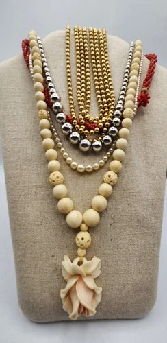 5 Necklace Vintage Costume Jewelry Lot Napier Sterling Carved Celluloid Rose