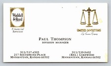 Waddell & Reed Financial Paul Thompson Manhattan KS Business Card Vintage