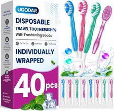 4 Flavors, Travel Toothbrushes, 40 Pack 5-in-1 Disposable Toothbrushes