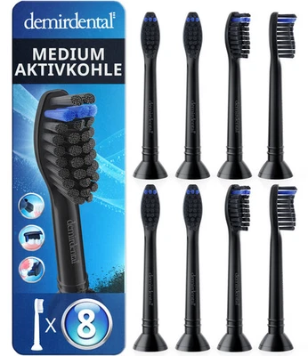 8er demirdental Medium Aufsteckbürsten mit Aktivkohle für Philips Sonicare
