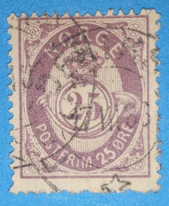 + 1884 Norway Skandinavian 25 Ore Post Horn Un-shaded Used #45 A8 25o 