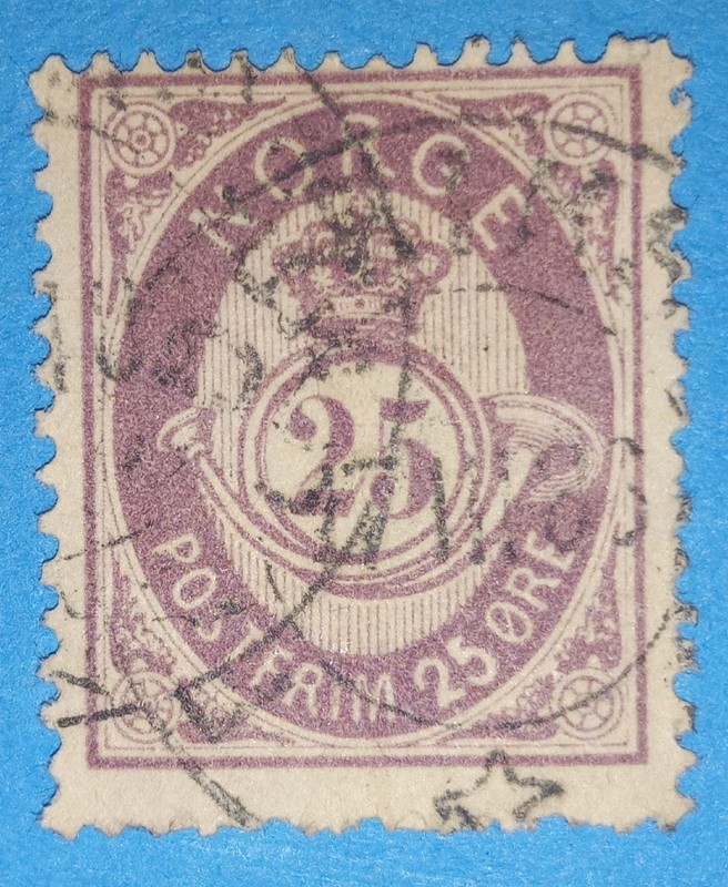+ 1884 Norway Skandinavian 25 Ore Post Horn Un-shaded Used #45 A8 25o 