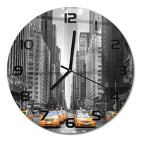 Runde Wanduhr Aus Glas Glas-Wanduhr Taxis New York Schwarze Zeiger Fi30 Cm