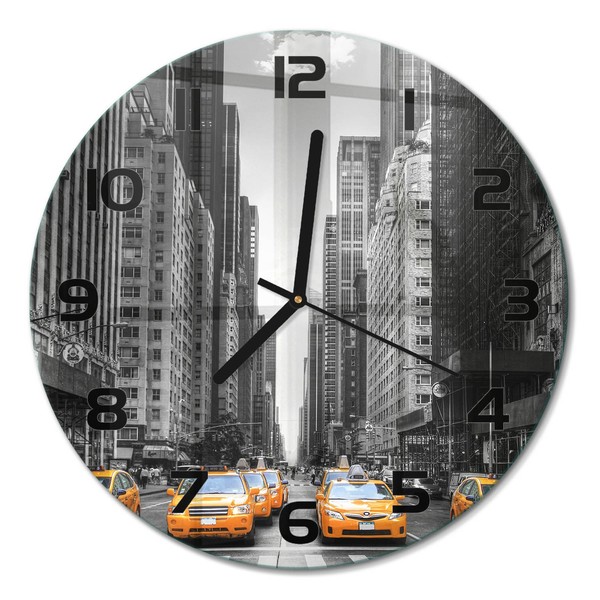 Runde Wanduhr Aus Glas Glas-Wanduhr Taxis New York Schwarze Zeiger Fi30 Cm-image