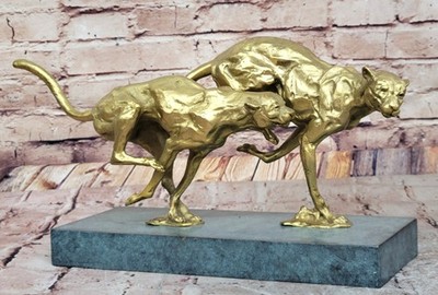 Hand Made Original Milo Two Running Cougar Bronze Sculpture Statue Figure