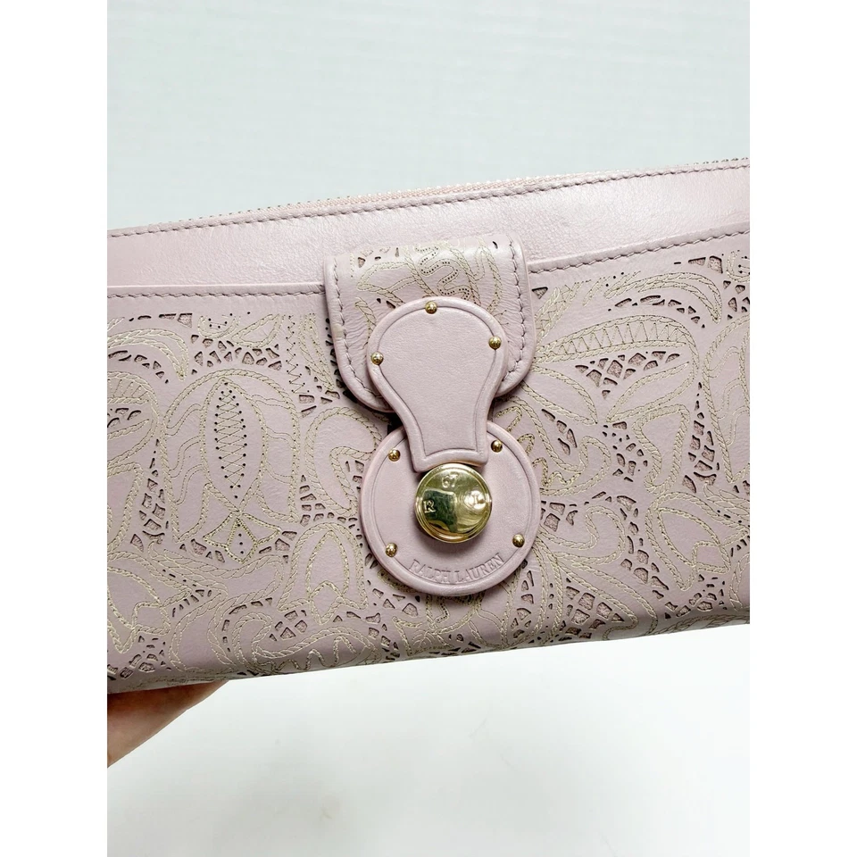 Cartera Ralph Lauren Ricky Rosa Malva Encaje Paisley Corte Lazer Costuras Foto 4 de 4