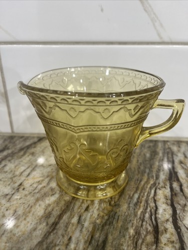 Vintage Patrician Spoke Federal Depression Glass Amber Yellow Creamer 3 3/8" H - Picture 4 of 21