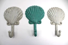 Seashell Wall Mount Hook Cast Iron Towel Rustic Distressed 7" Nautical - CHOICE