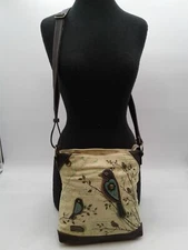 Chala Safari Beige/Brown Canvas Crossbody Shoulder Bag Handbag Purse