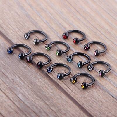 16G 3pc Surgical Steel  Gem Crystal Eyebrow Nose Lip Nipple Ring Captive Ring 