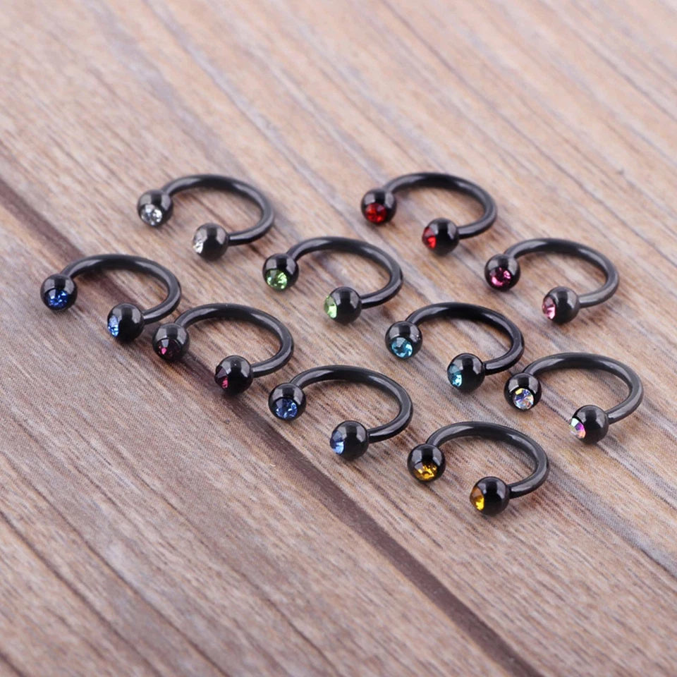 10PCS Surgical Steel Nose Ring Hoop 16G CZ Horseshoe Tragus Helix Earrings Rings - Image 4 of 4