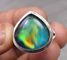 Aurora Opal 925 Sterling Silver Ring Oval 18x18 Beautiful Women Ring her