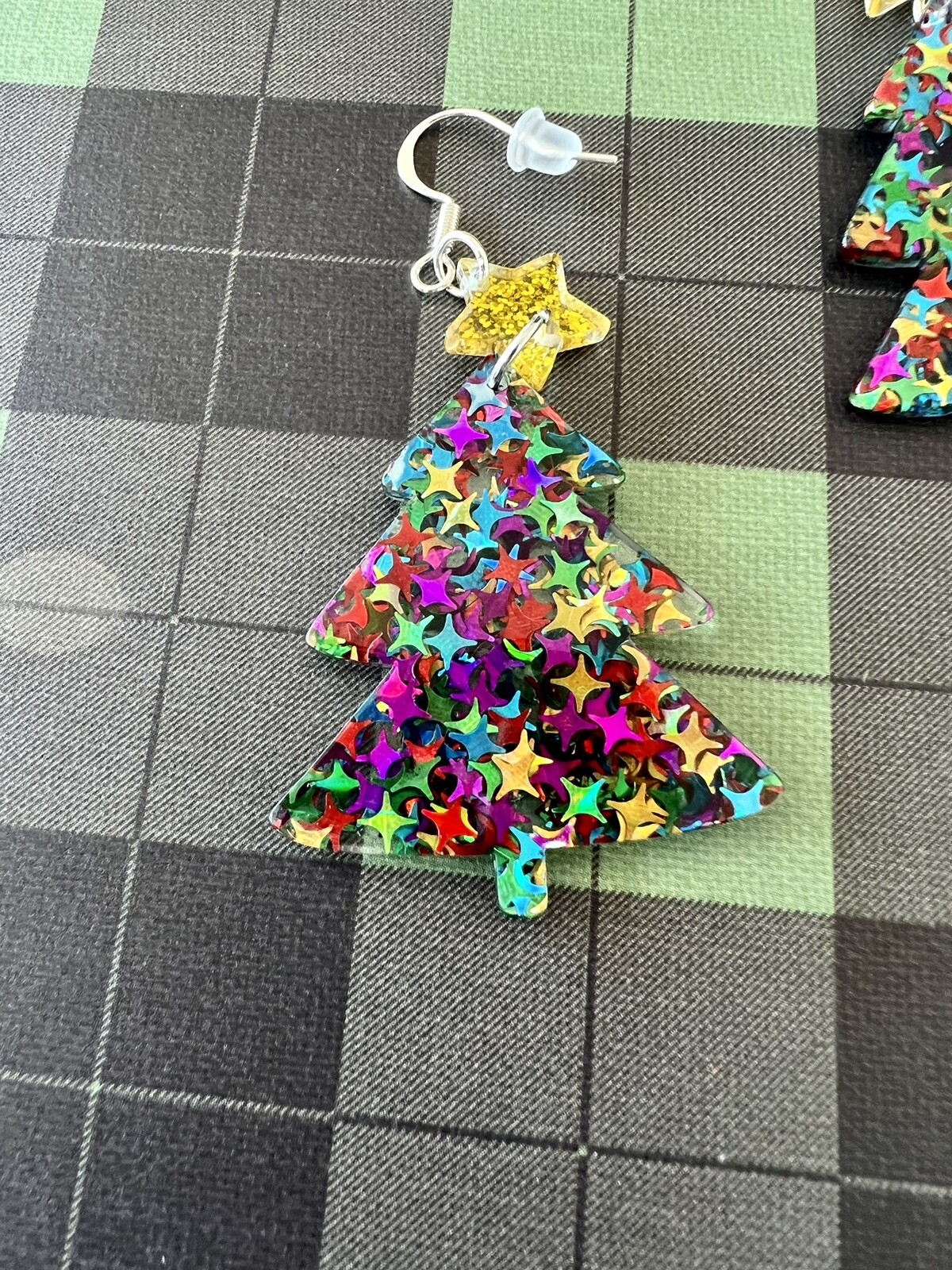 Handmade Christmas Tree Dangle Earrings - Sparkly Acrylic Laser Cut