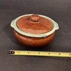 Vintage MCM Country Fare Zanesville Pottery Aqua & Brown Drip Bean Pot Small  — photo 2