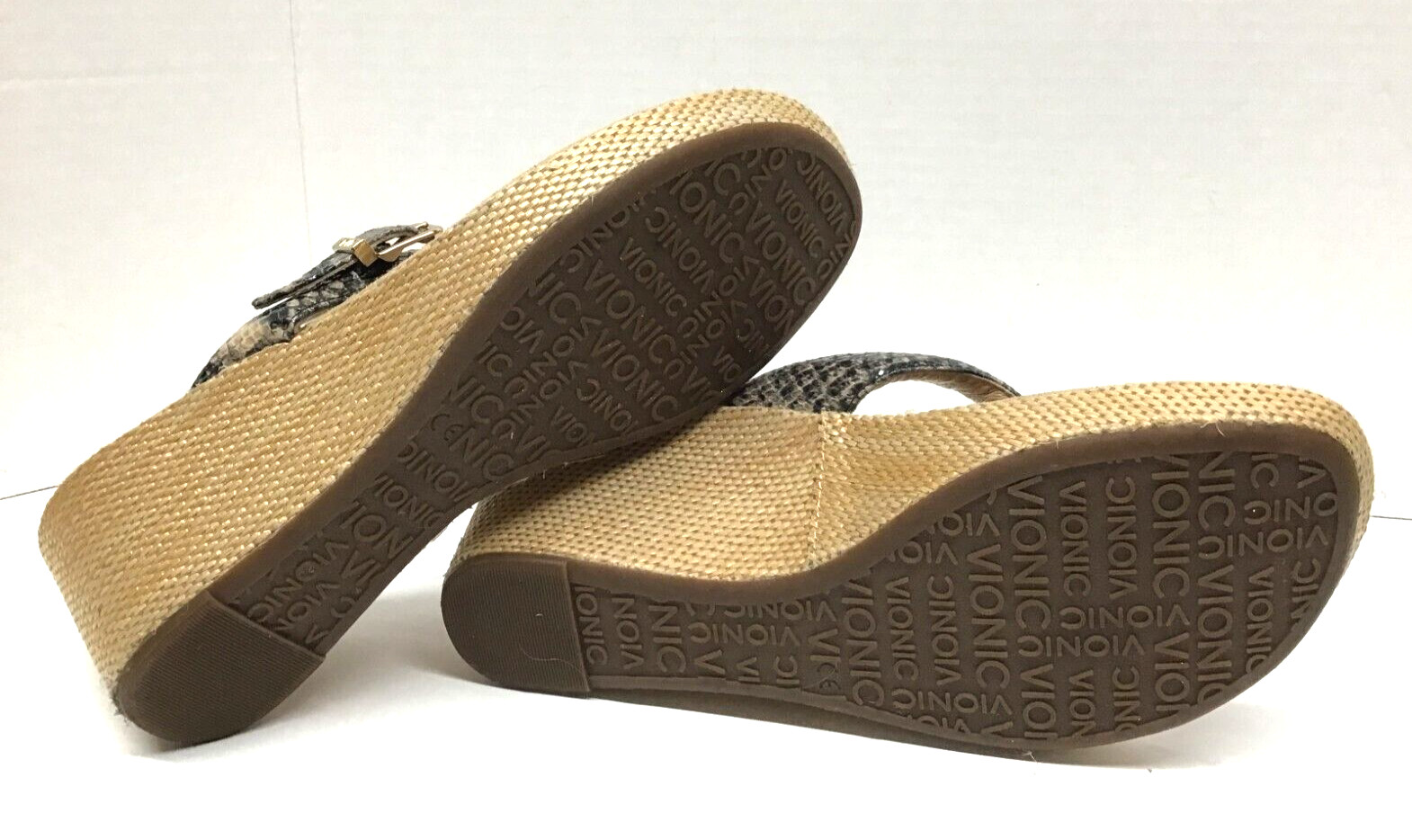 Vionic Polina Snakeskin Raffia Platform Wedge Hee… - image 6