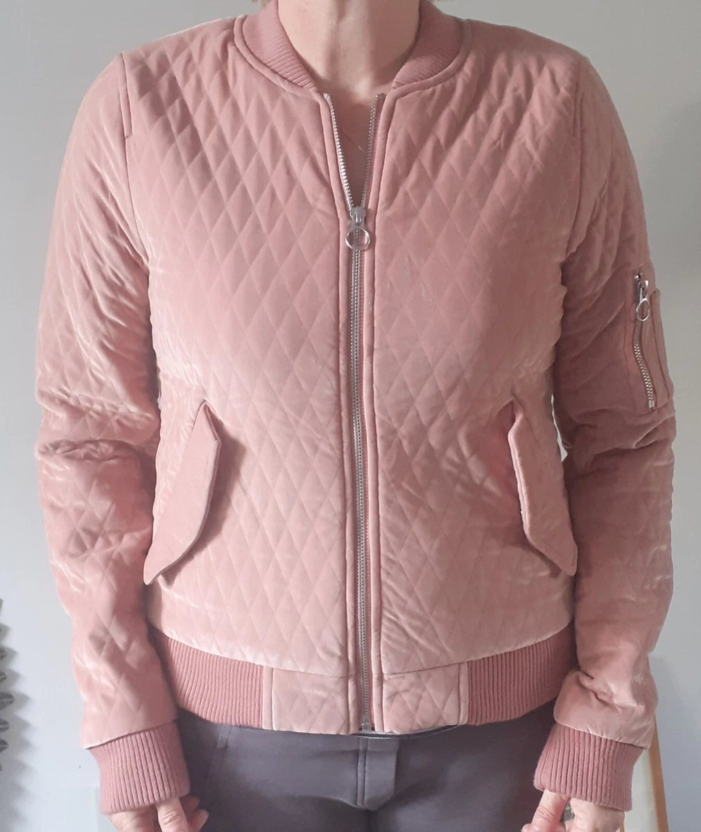 ONLY Pink Velvet Quilted Bomber Jacket XS