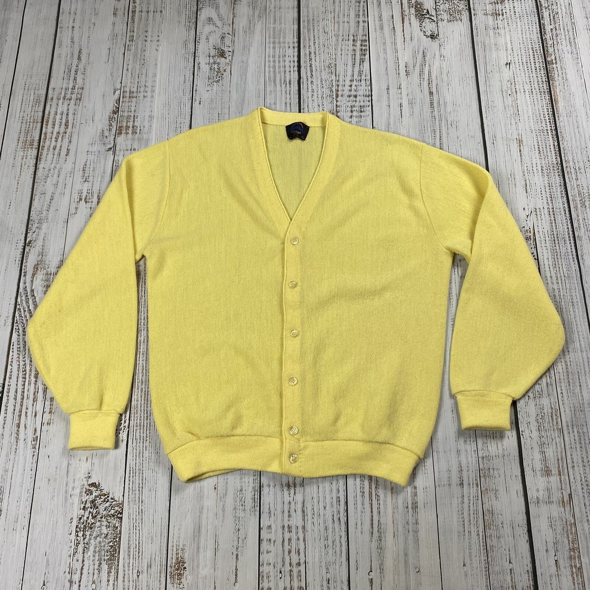 VINTAGE JANTZEN YELLOW CARDIGAN SWEATER ACRYLIC SIZE XL MADE IN 