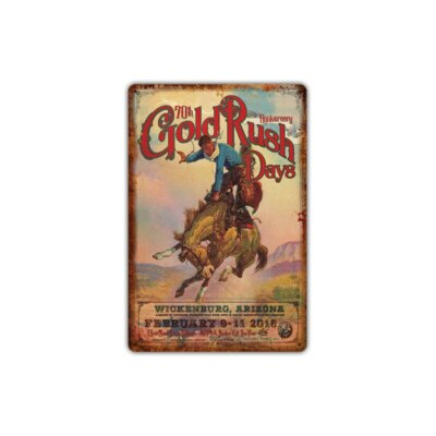 VINTAGE METALLSCHILD USA COW BOY RODEO 30 X 20 CM