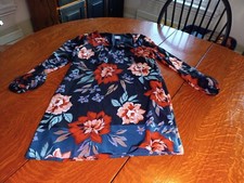 Vince Camuto women's dress size 8.  Navy A line.  Bold floral on navy background