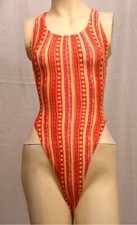 Orange Pattern X Back Spandex Thong Leotard for Women size 8 Small